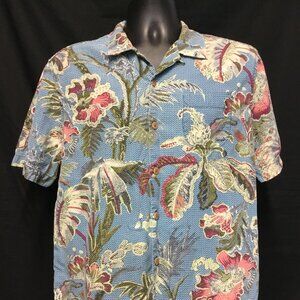 Tommy Bahama Shirt Mens Medium Silk Blend FLoral Short Sleeve Island Modern Fit